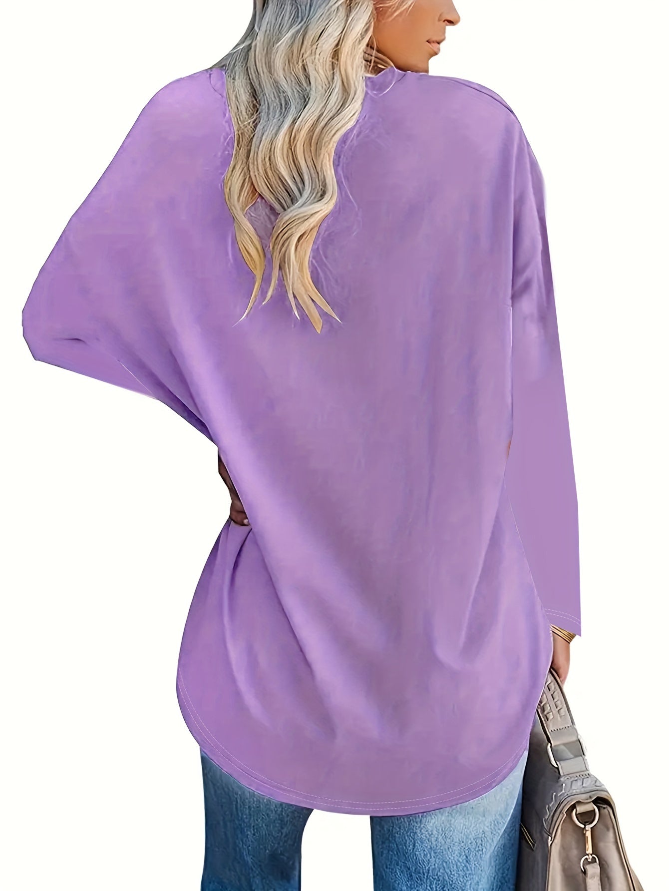 Women's Oversized Cotton Blend Crew Neck T-Shirt Solid Color Knit Top