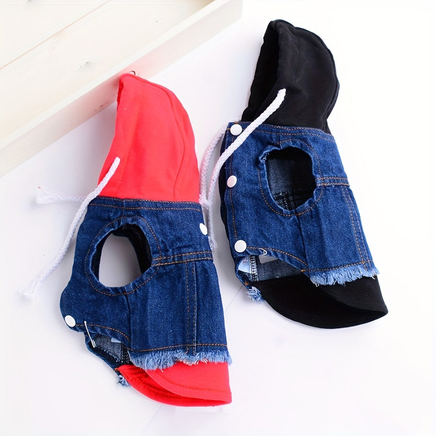 Dog Jacket for Small Dogs Autumn Denim Hoodie Coat with Button Closure