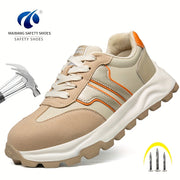 Women's Breathable Safety Sneakers Anti-Smash Puncture Comfort Beige Orange