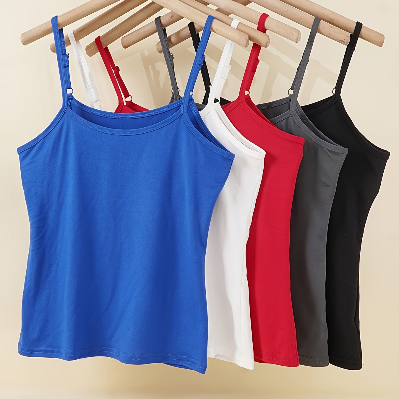 Women's Plus Size Tank Tops 5 Pack Adjustable Thin Straps Loose Fit Sleeveless Breathable Solid Colors