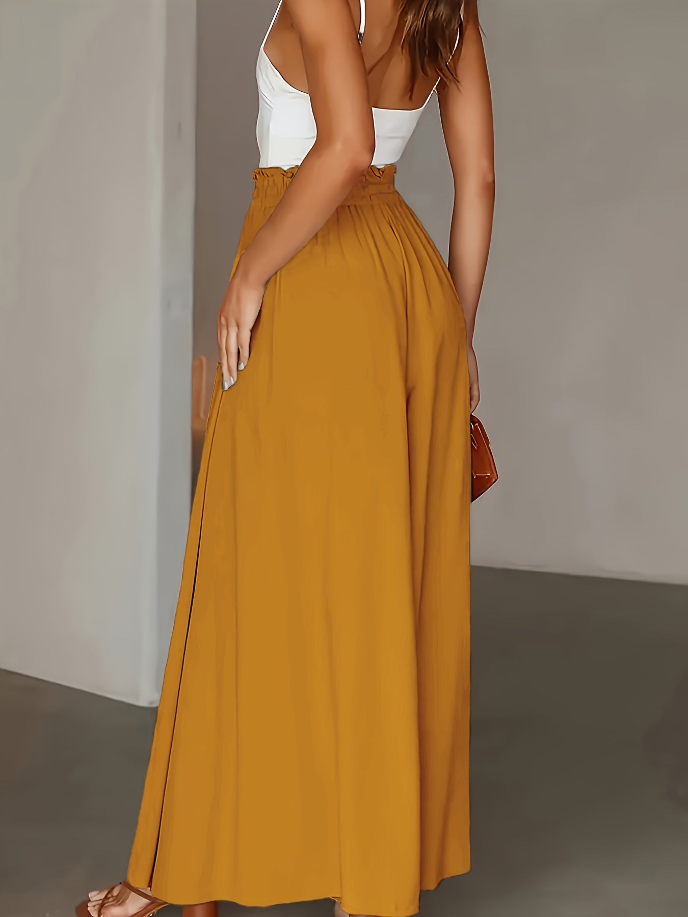 Pantalones de pierna ancha de talla grande para mujer, color azul sólido, poliéster ligero, ropa casual de playa