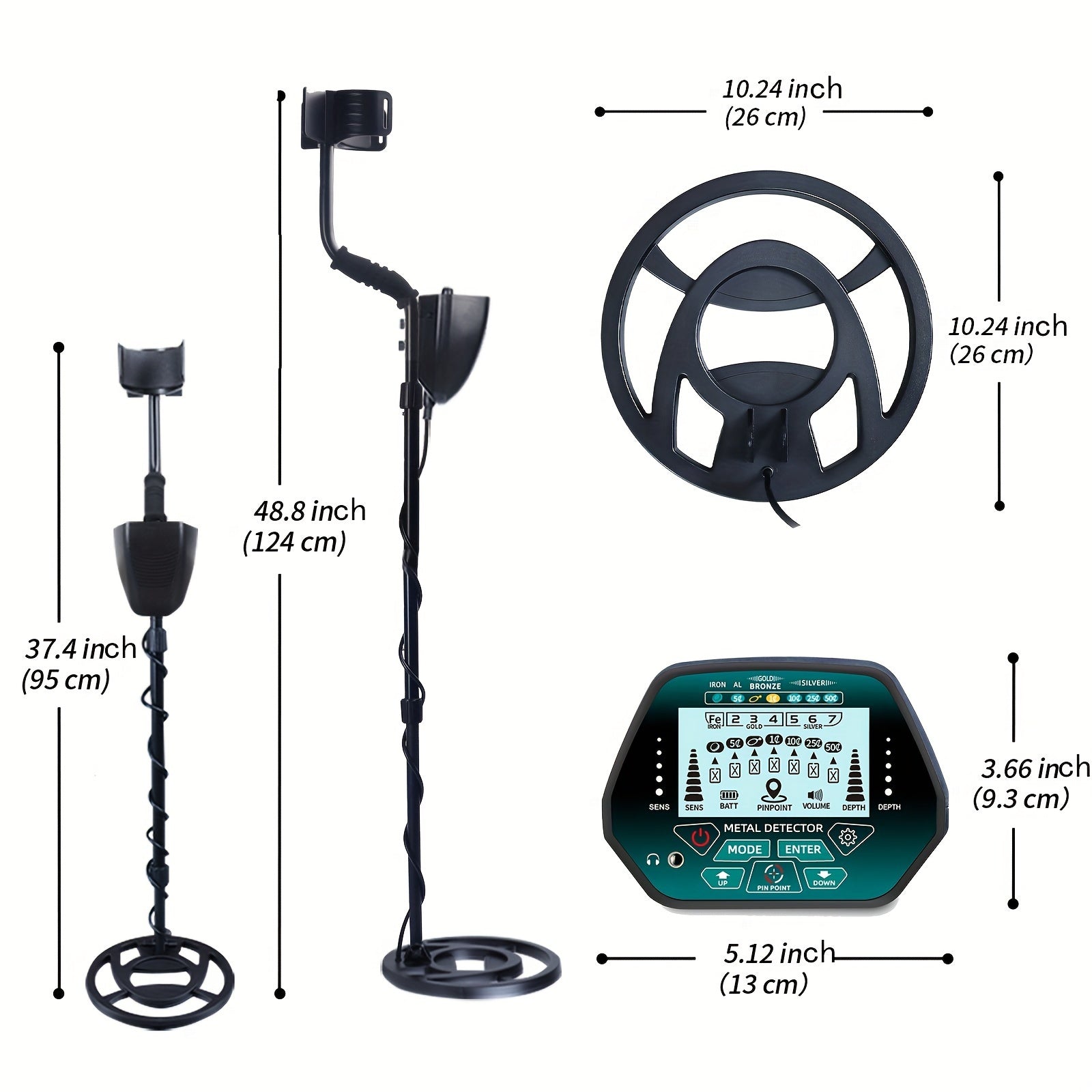 Высокоточный металлический детектор с катушкой 25,4 см, регулируемый LED-дисплей, подсвеченный экран для поиска монет и сокровищ