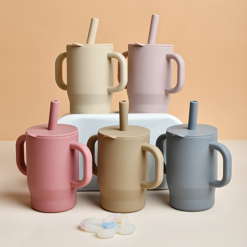 Vaso de silicona para niños, a prueba de fugas, libre de BPA, con asa y tapa con pajilla