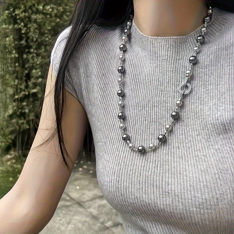 Zarif 925 Silver-Plated Qobiq Marvarid Bilaguzuk va Zanjir To'plami - Ayollar uchun Nafis Tahitian Ilhomlangan Sviter Zanjir Zargarlik Buyumlari, Har kuni kiyish va sovg'a berish uchun mukammal - Maxsus Yuqori Sifatli Sviter Zanjir Aksessuar