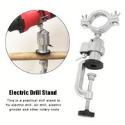 Adjustable Aluminum Electric Drill Stand with Clamp-On Base and Rotary Tool Compatibility