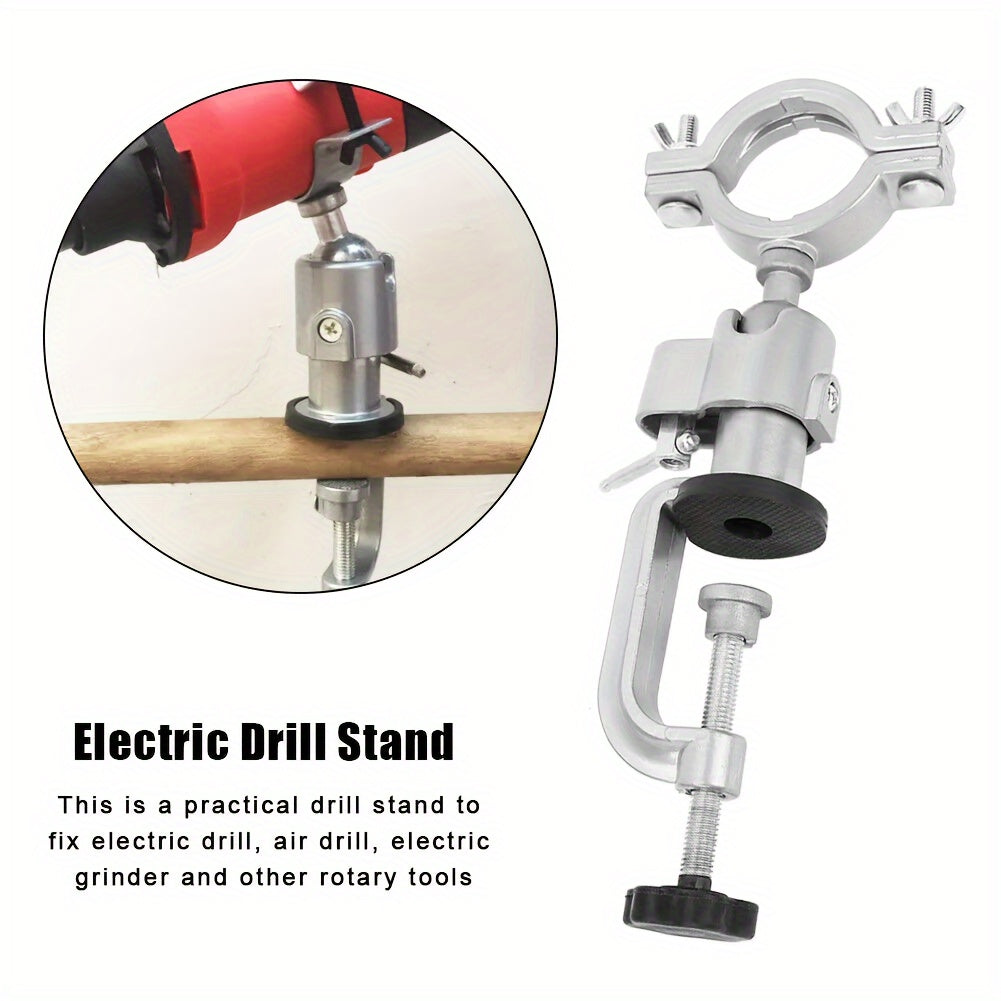 Adjustable Aluminum Electric Drill Stand with Clamp-On Base and Rotary Tool Compatibility