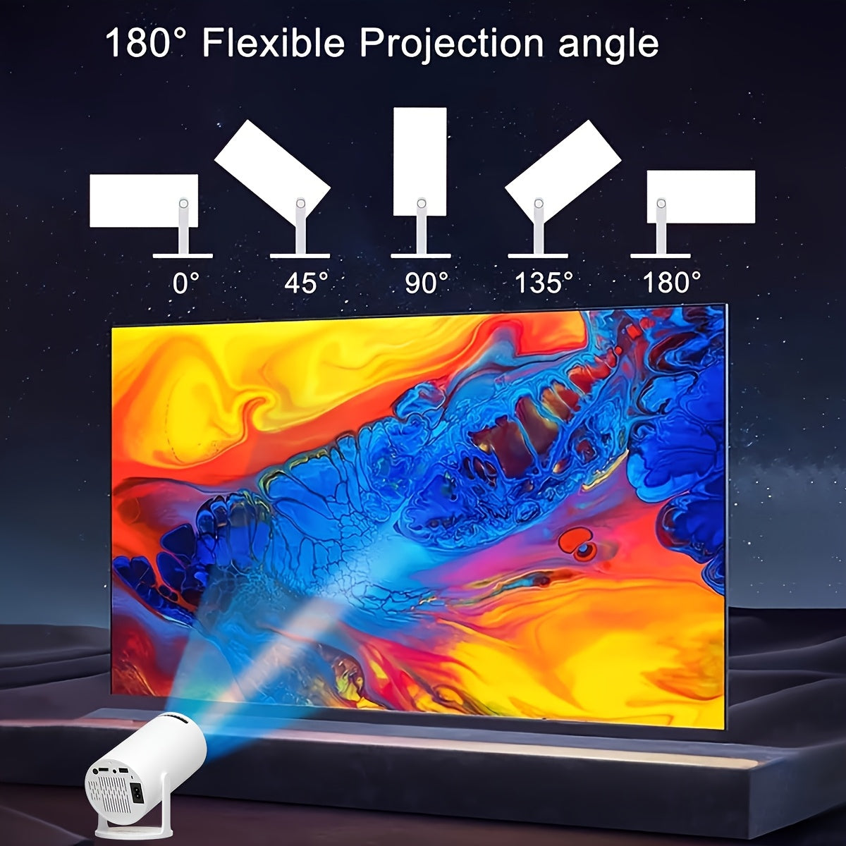Мини портативный HD-проектор с регулируемым углом 180° и коррекцией трапеции