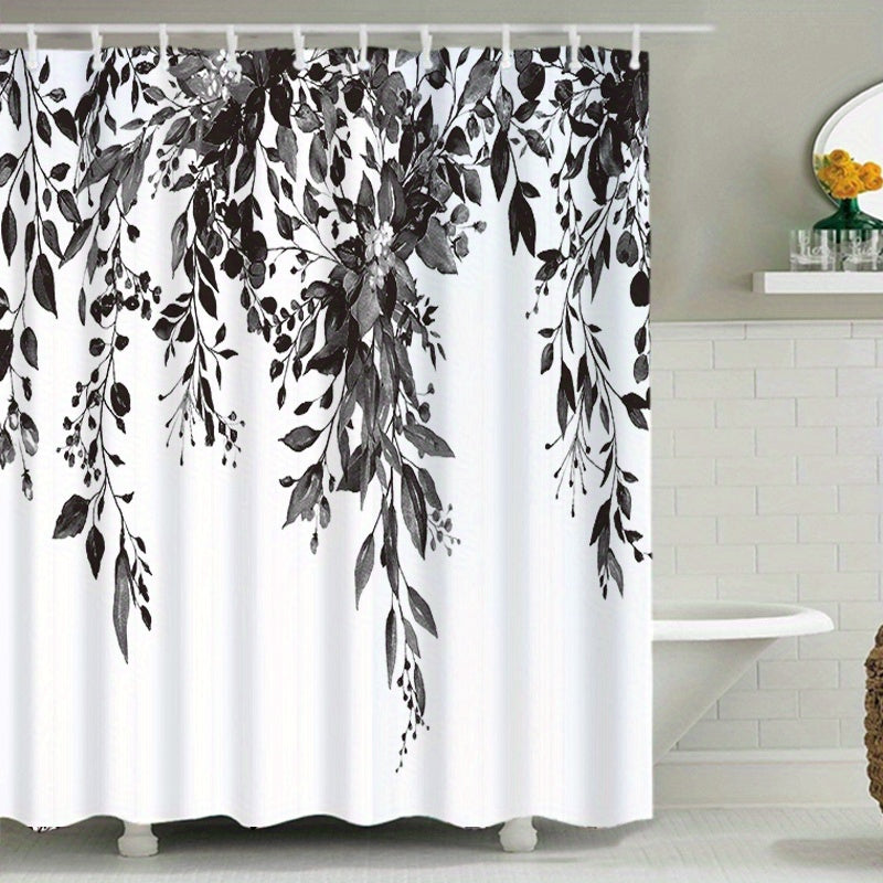 Black and White Floral Shower Curtain Waterproof Fabric Bathroom Decor Window Treatment