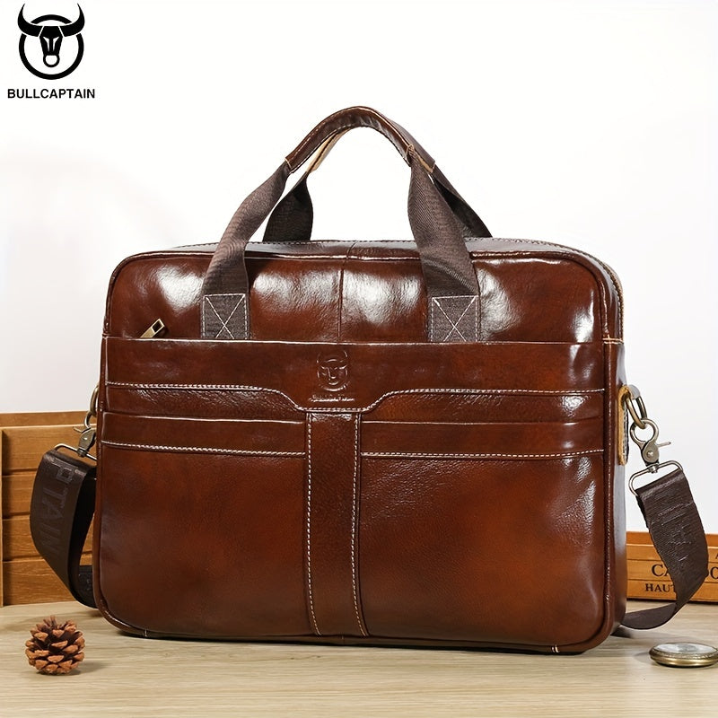 Men's Genuine Leather Briefcase in Deep Brown with Laptop and Device Compartments
