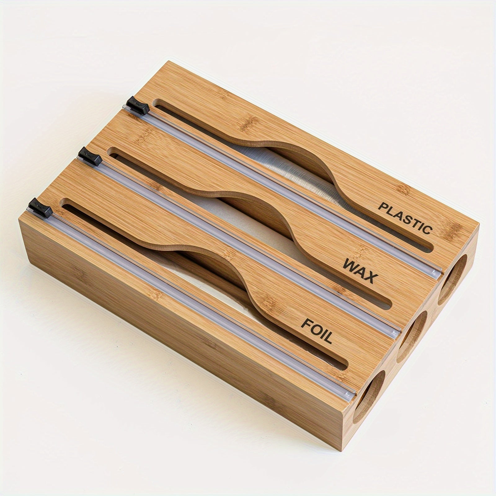 Bamboo Wrap Organizer Set with Storage Box Cutter Labels Aluminum Foil Dispenser