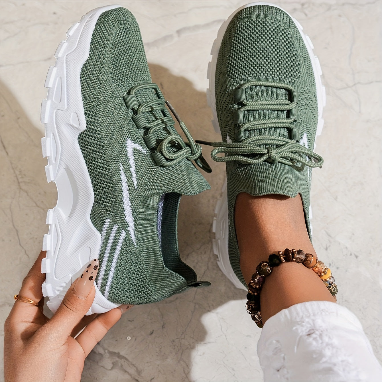 Women's Knitted Outdoor Running Shoes for Walking and Exercise