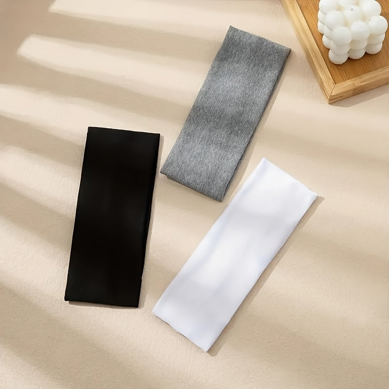 Set of 3 Breathable Sweat-Proof Knit Fabric Sports Headbands in Solid Colors