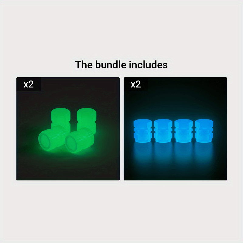 Glow-in-the-Dark Tire Valve Caps for Cars and Motorcycles Durable Plastic Bright Green Light
