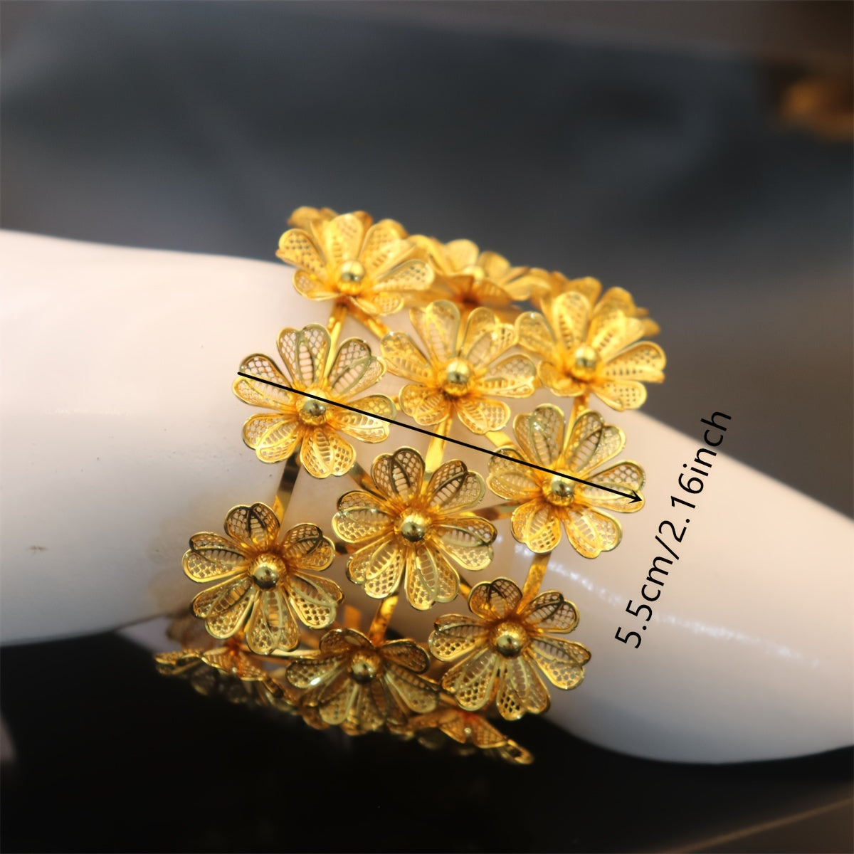 Gold Flower Bangle Bracelet with Rhinestones for Formal Events