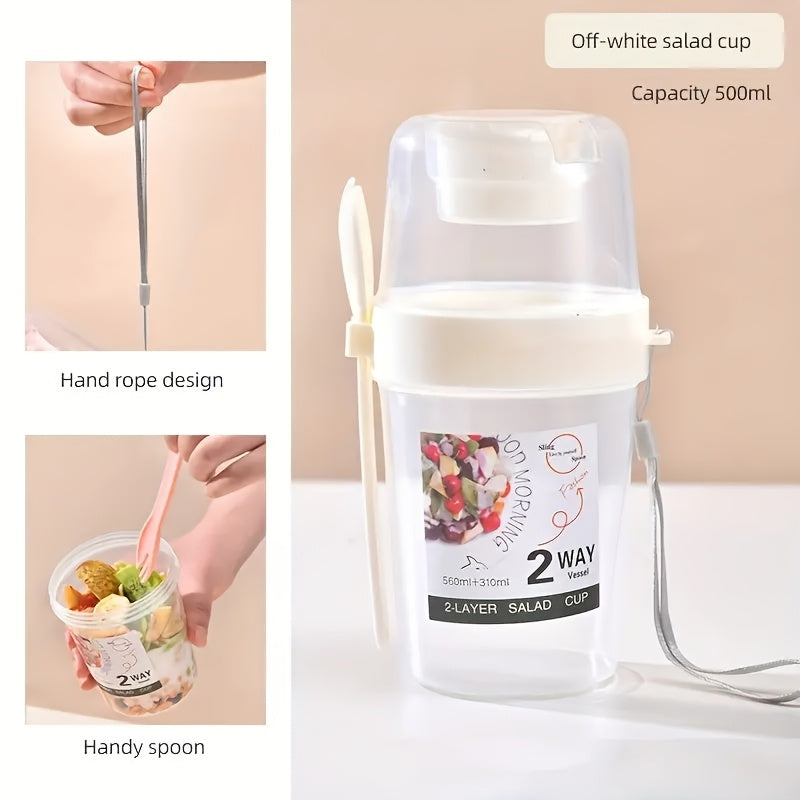 Portable Breakfast Salad Cup with Fork Leakproof Plastic Container for Fruit Vegetables Yogurt