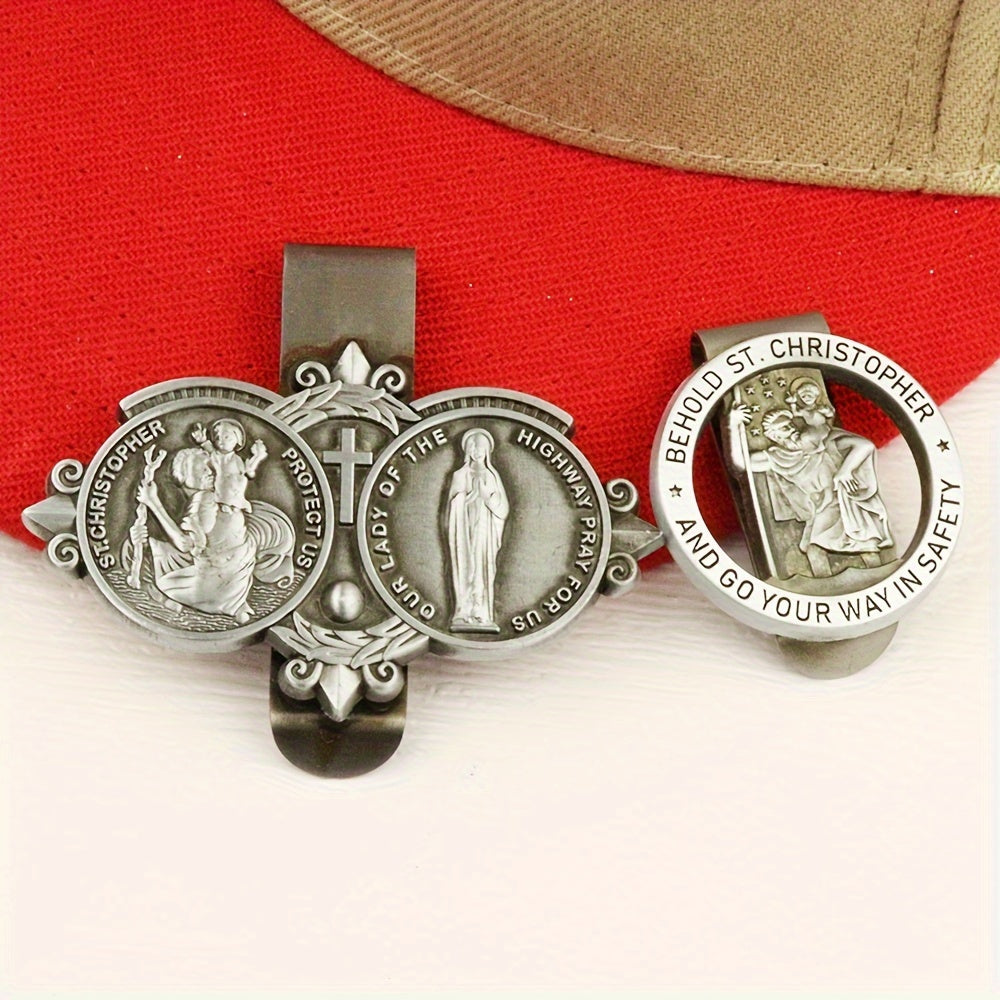 Alloy Saint Christopher Traffic Guardian Hat Clip Set Religious Travel Protector Gift