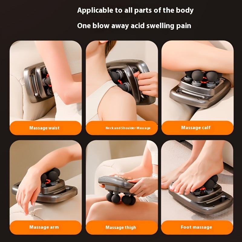 1 dona Professional 6-boshli zarba massaj quroli, LCD displey bilan, USB orqali zaryadlanadigan, 9 ta intensivlik darajalari, jim ishlash - To'liq tana massaji uchun mos.
