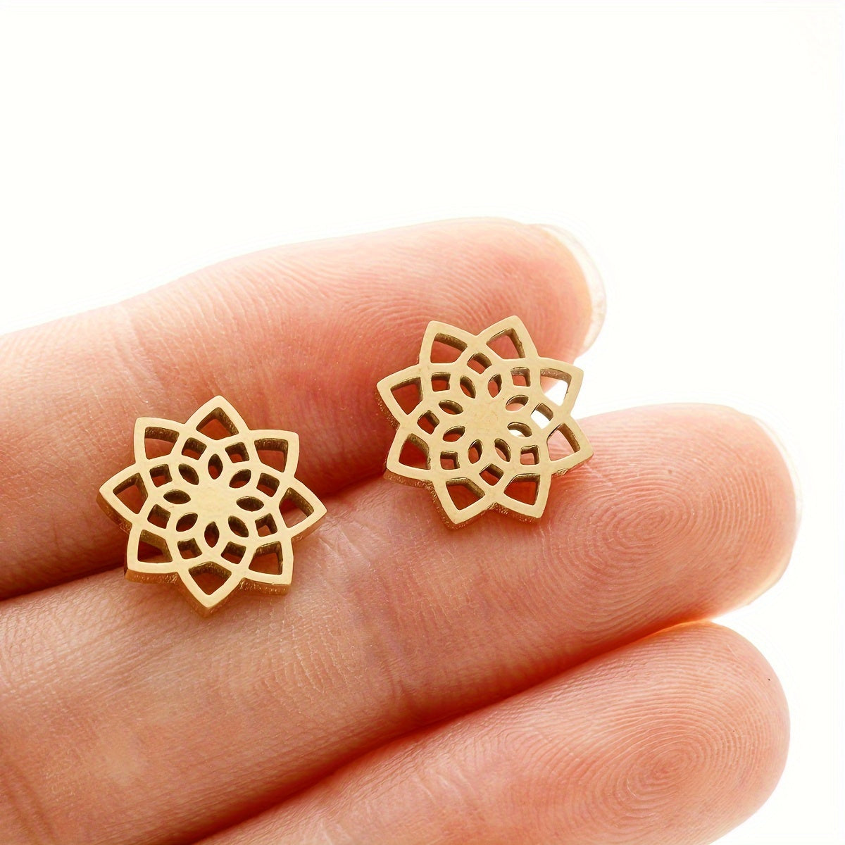 Women Stainless Steel Mandala Stud Earrings Geometric Flower Daily Yoga