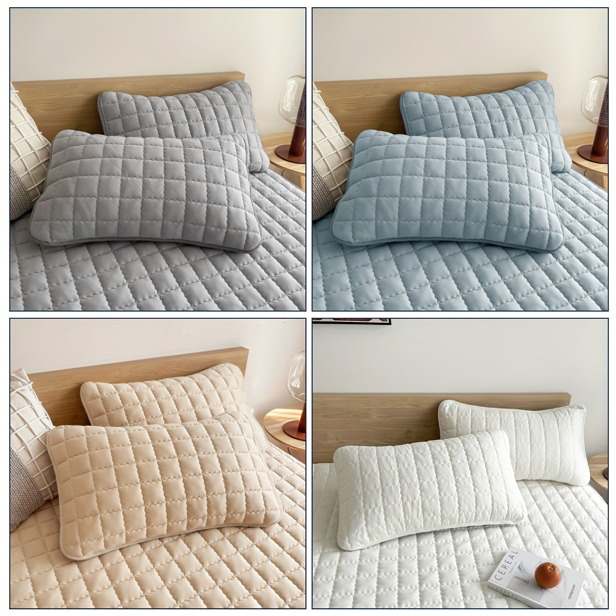 Set of 2 Solid Color Quilted Thread Pillowcases Thick Soft Breathable Skin-Friendly for Bedroom or Living Room