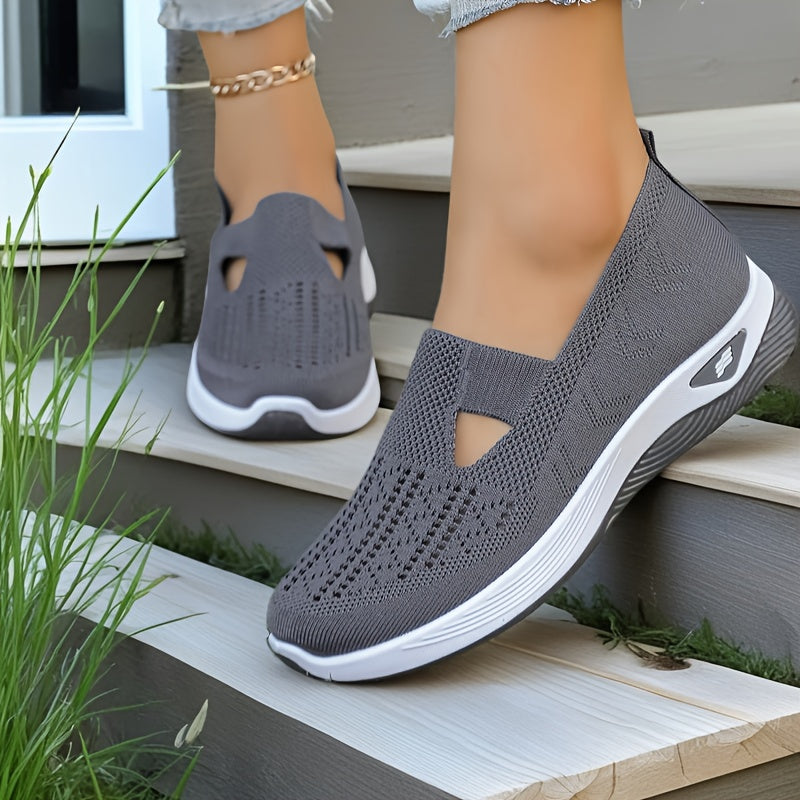 Zapatillas slip-on transpirables de malla para mujer, flats casuales tipo ballet en negro