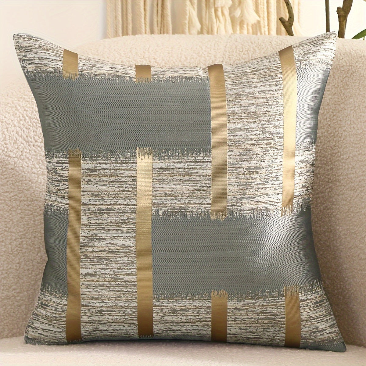 Set of 2 Geometric Pattern Silk Jacquard Throw Pillow Covers Black White Gold for Living Room Sofa Decor