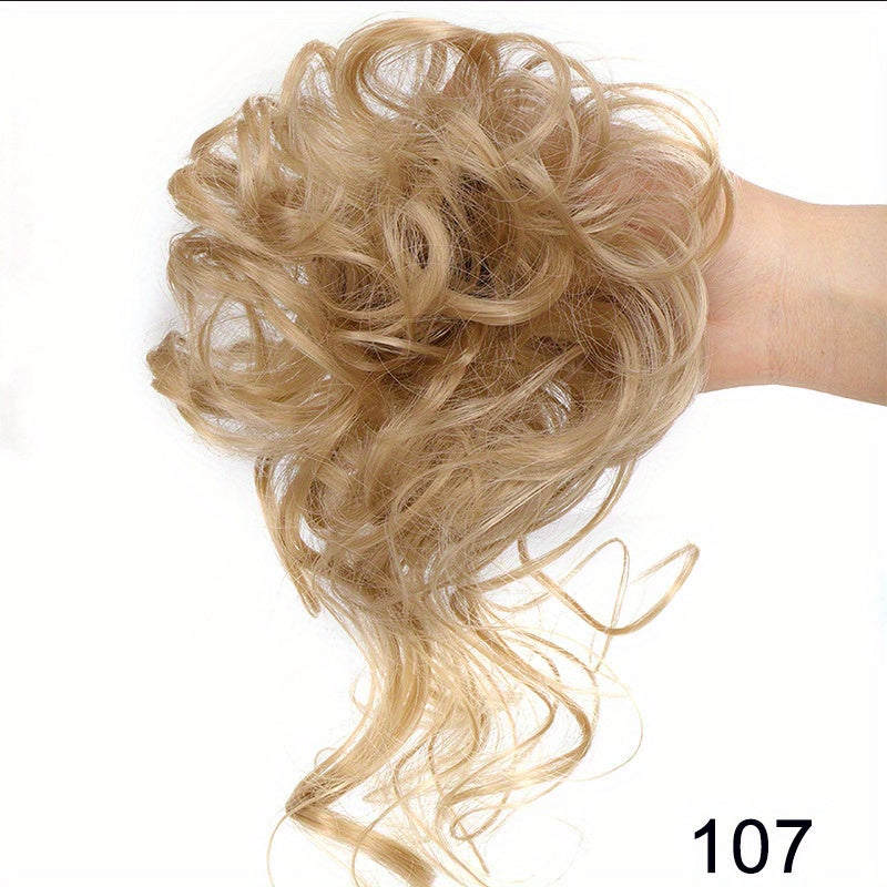 Ayollar uchun sintetik sochli bun scrunchie, tartibsiz, qovurilgan, to'lqinli sochlar uchun kengaytmalar
