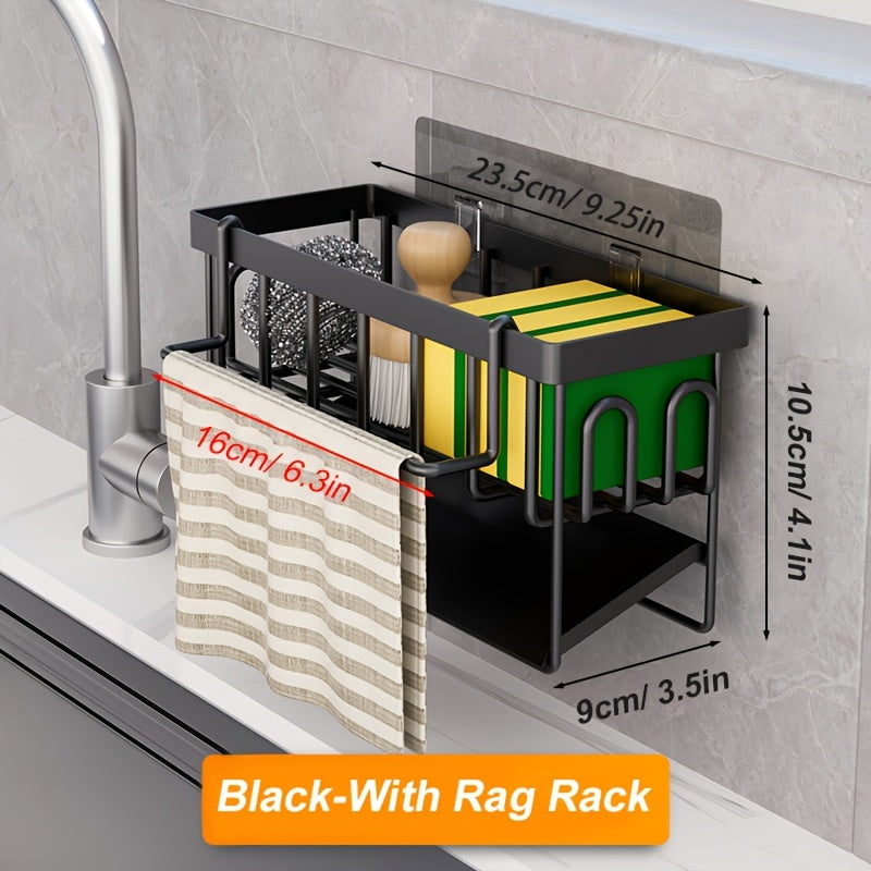 Black And White Kitchen Sink Organizer With Towel Rack And Accessories