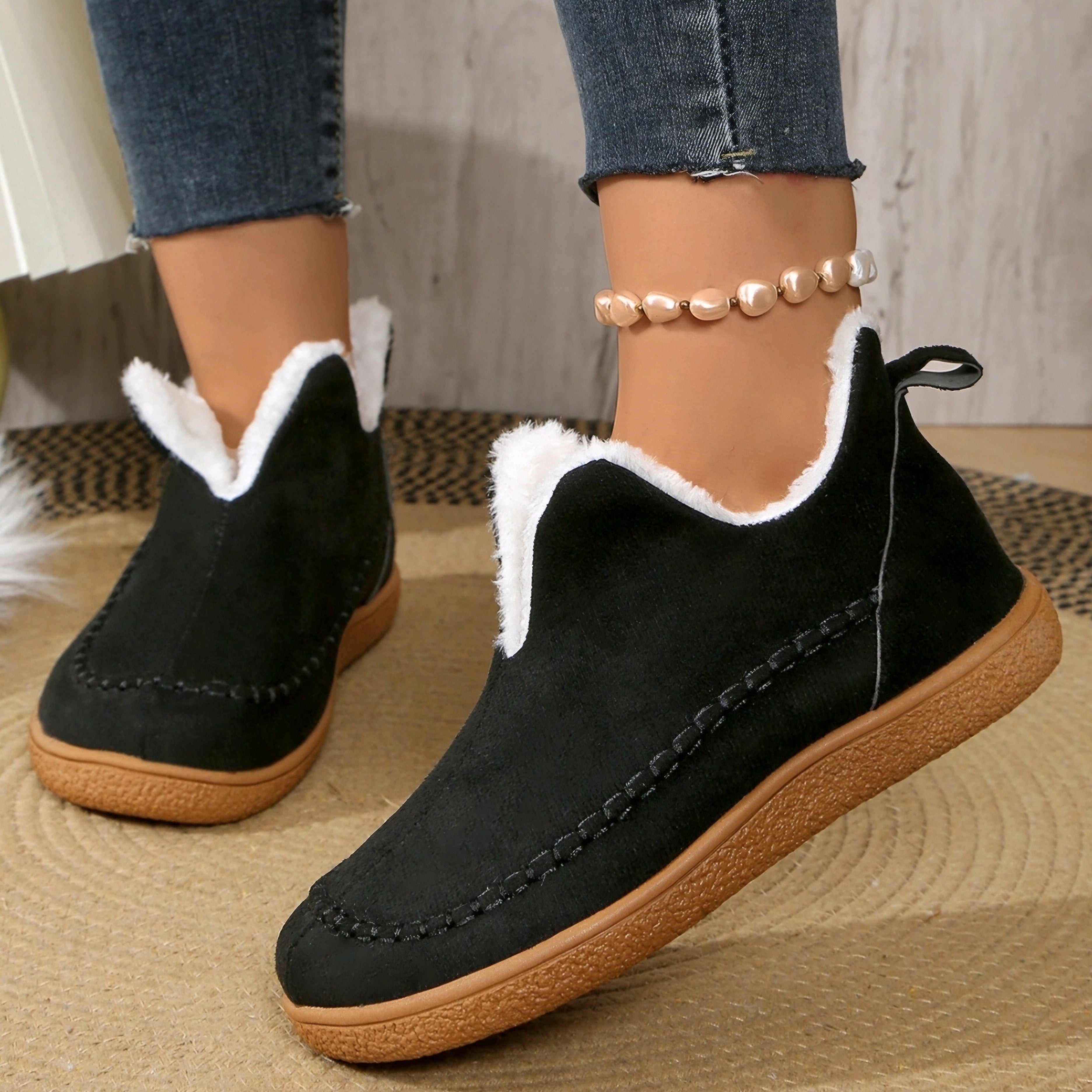 Women's Winter Fleece Lined Short Boots Rubber Sole Casual Slip-On
