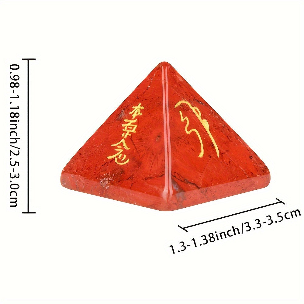 Hand-Carved Reiki Symbol Pyramid Natural Stone with Healing Crystals for Meditation and Gift