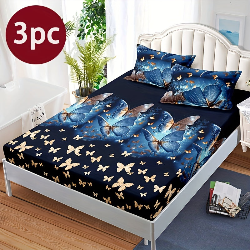 Conjunto de ropa de cama floral de 3 piezas de poliéster para todas las estaciones con fundas de almohada y colcha