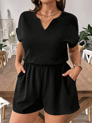 Plus Size Women's Black V-Neck Shorts Romper All-Season Casual