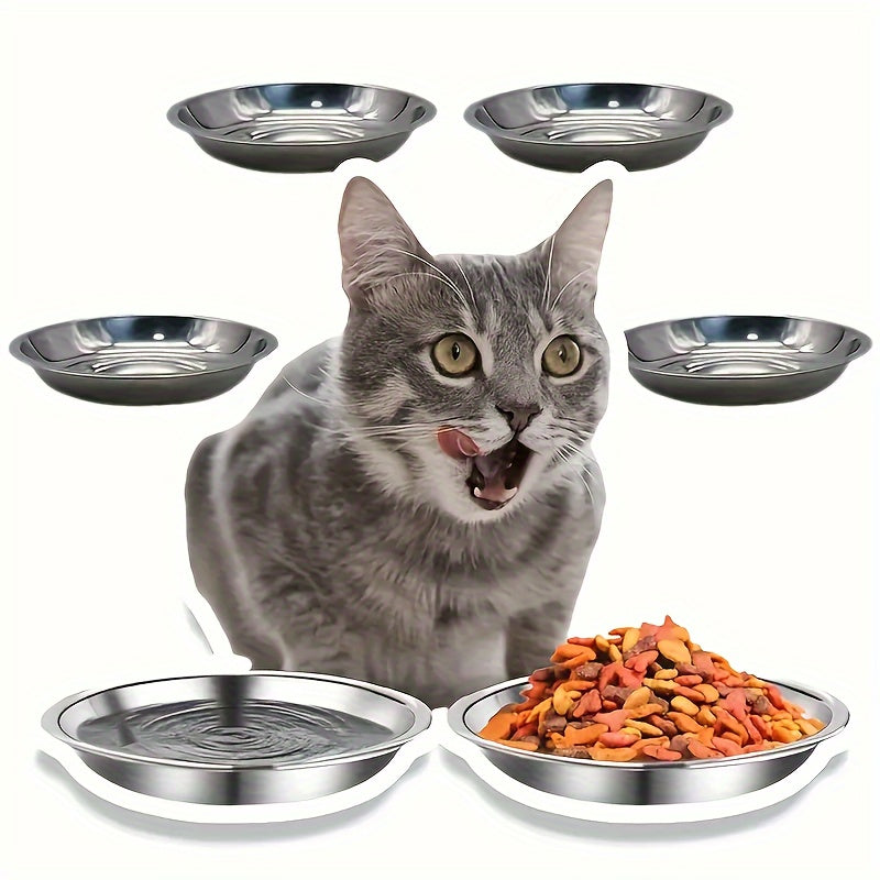 Set of 5 Stainless Steel Cat Bowls Non-Slip Wide Shallow Dishwasher Safe Large Diameter
