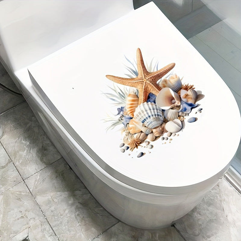 Ocean-Themed Bathroom Decal Set with Starfish and Shells Glossy PVC Ceramic Surface Decor