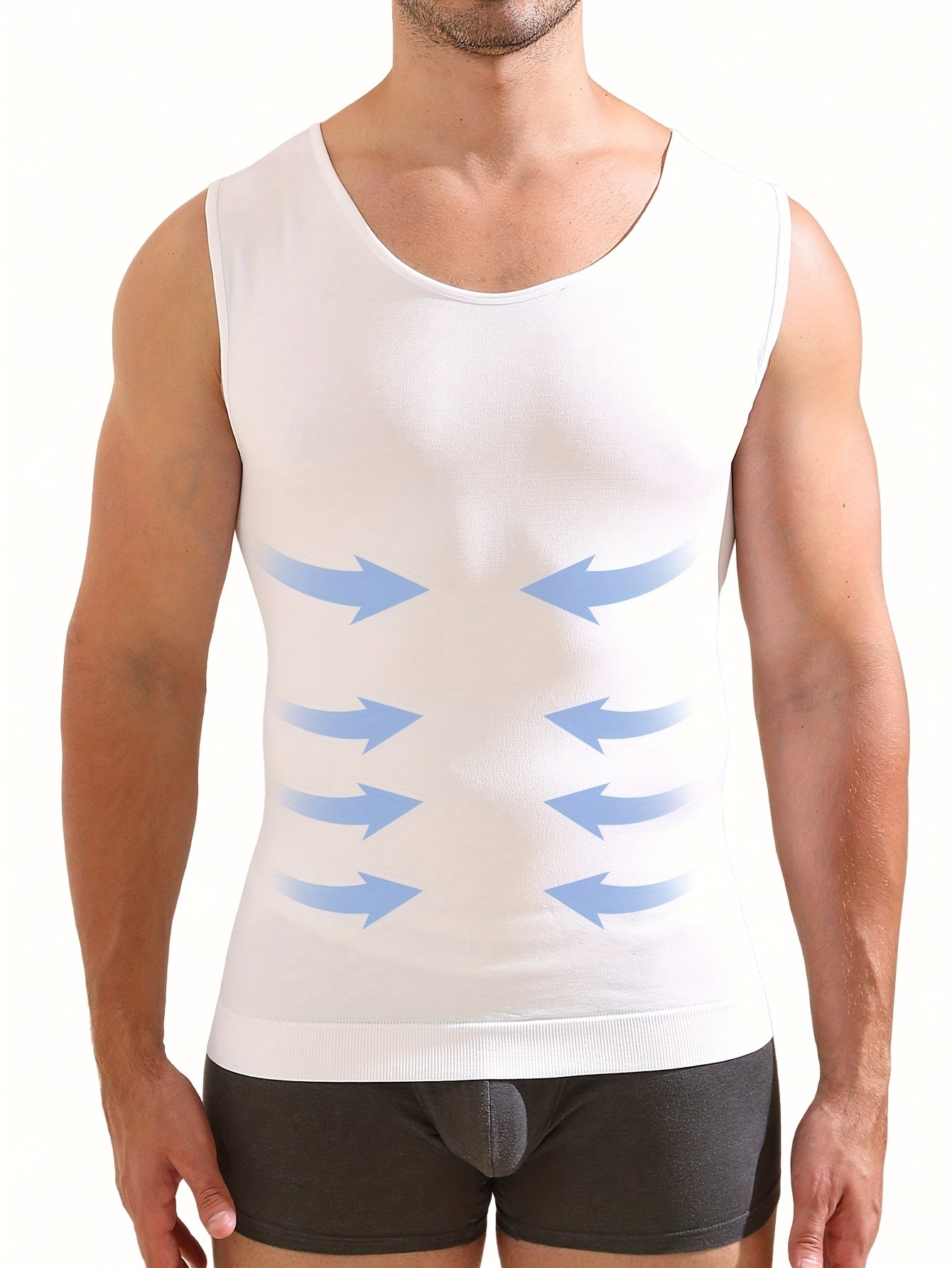 Men's Compression Tank Top High Stretch Knit Crew Neck Sleeveless Tummy Control Moisture-Wicking