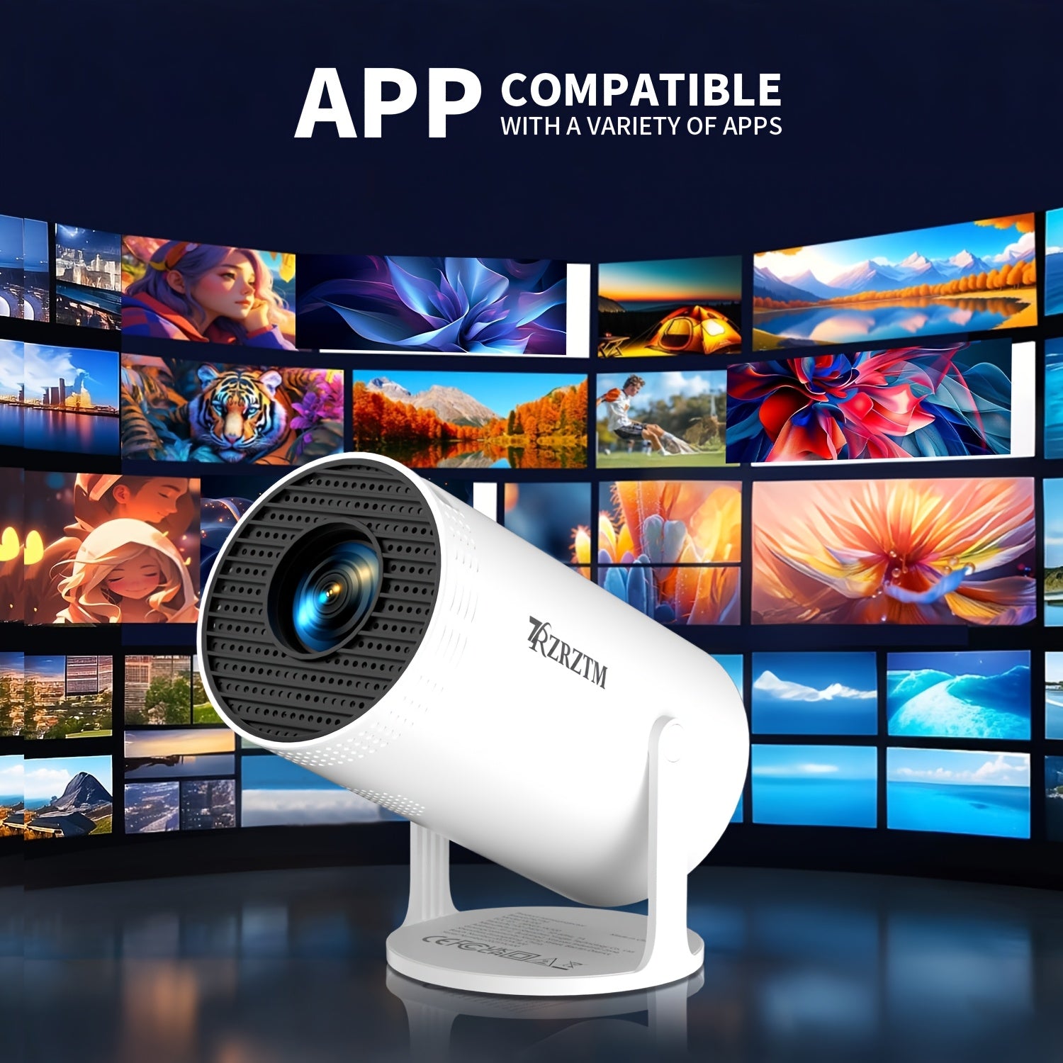 Mini WiFi6 Smart Projector with 1080p, Keystone Focus, Tabletop Mount