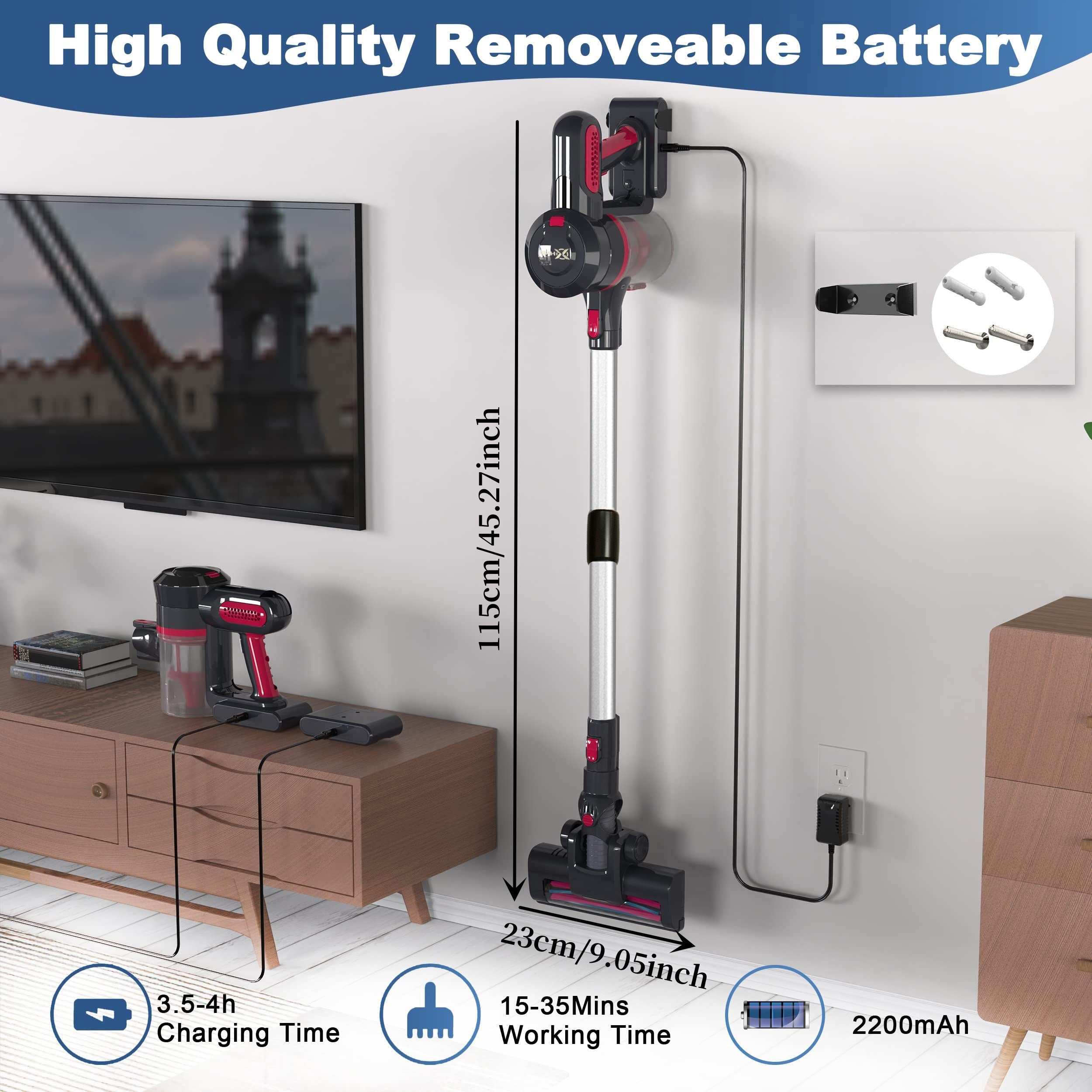 Qayrilmas qo‘l bilan ishlovchi changyutgich 250W 25KPa tutqich uchun uy va avtomobil aksessuarlari