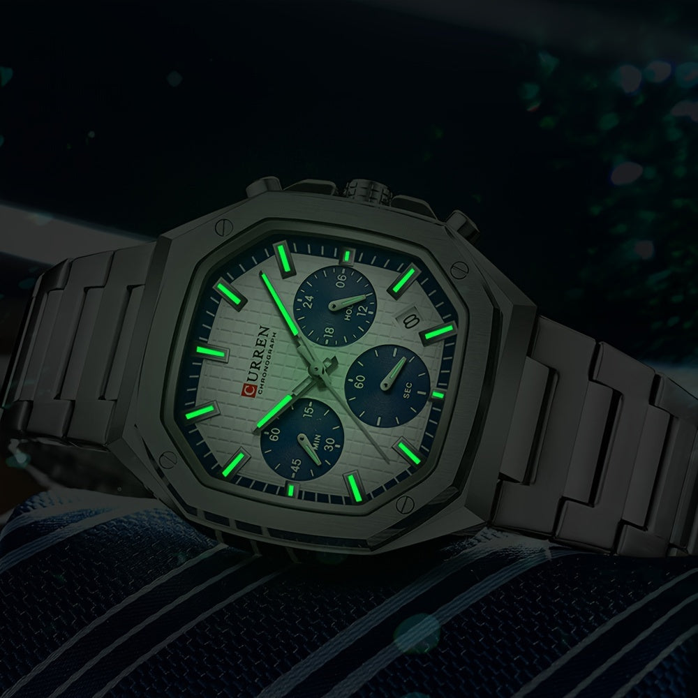 Reloj de pulsera con esfera retro cuadrada para hombres, acero inoxidable, cuarzo, cronógrafo