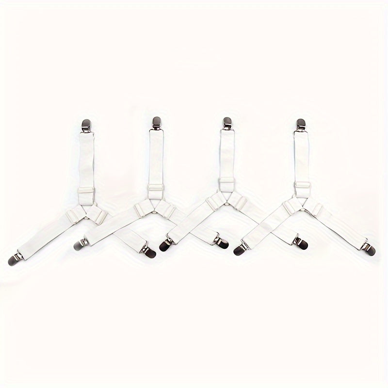 Set of 4 Triangle Bed Sheet Straps with Adjustable Non-Slip Clips for Cushions