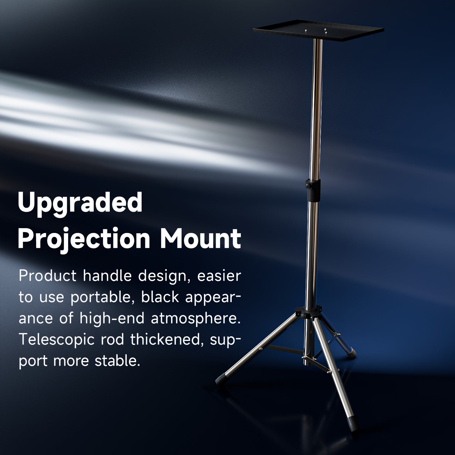 Soporte para proyector de acero inoxidable con banda elástica, altura ajustable, trípode plegable para hogar y oficina