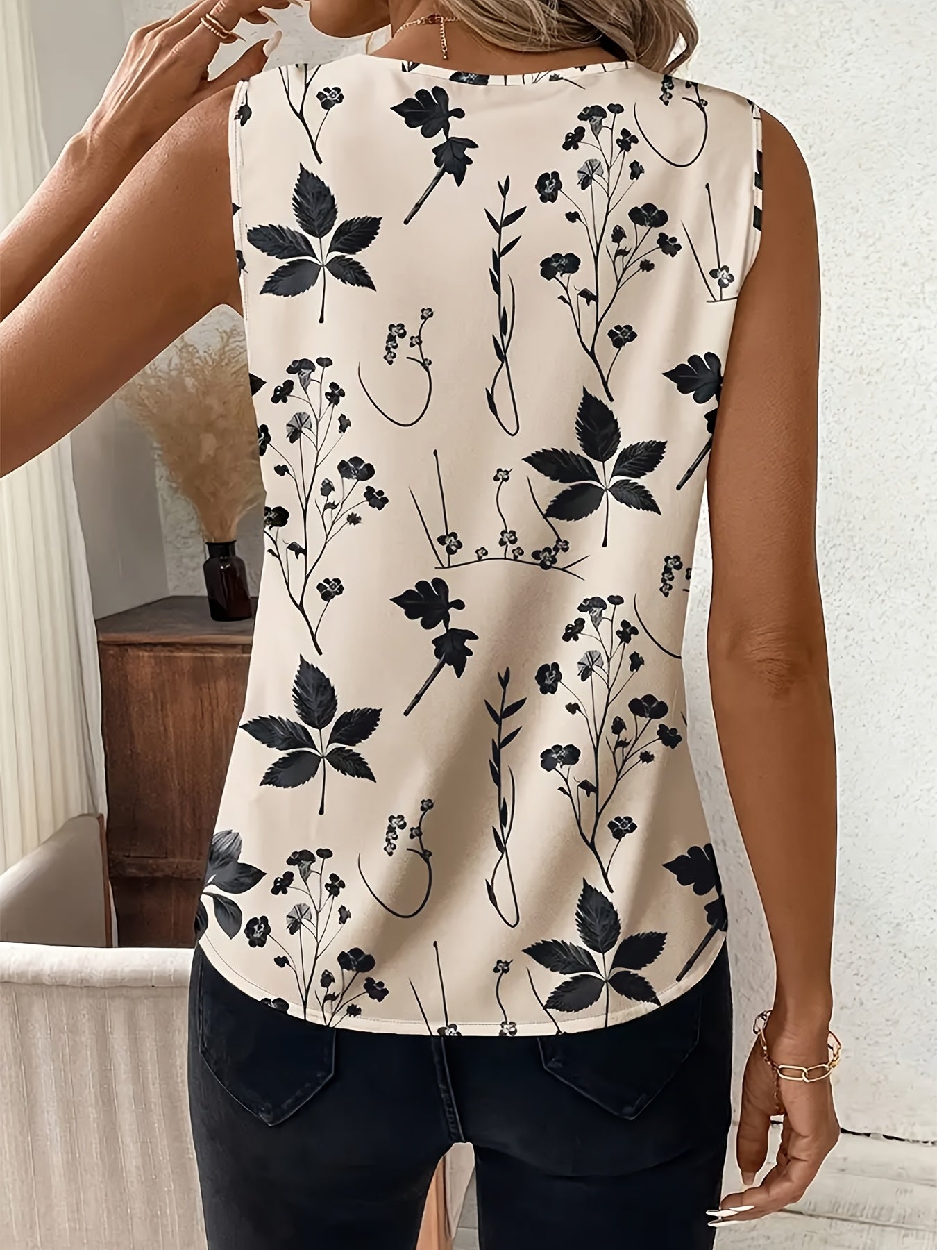 Женская безрукавка с цветочным принтом и V-образным вырезом, легкая летняя блузка