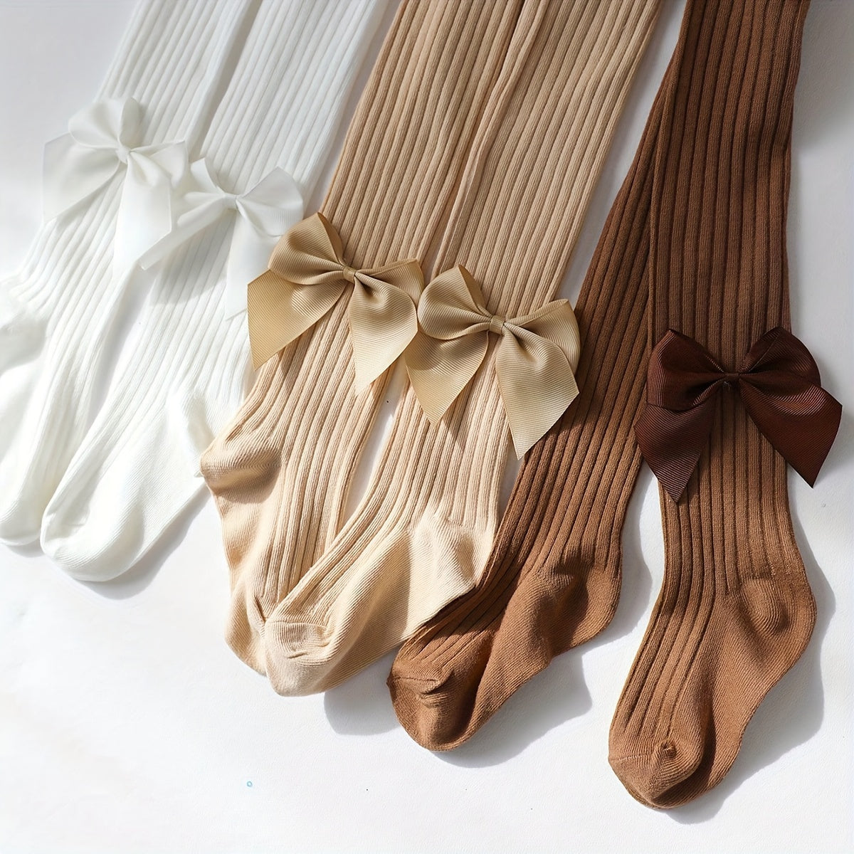 Girls' Striped Bowknot Tights Polyester Spandex All-Season for Girls 12 and Under