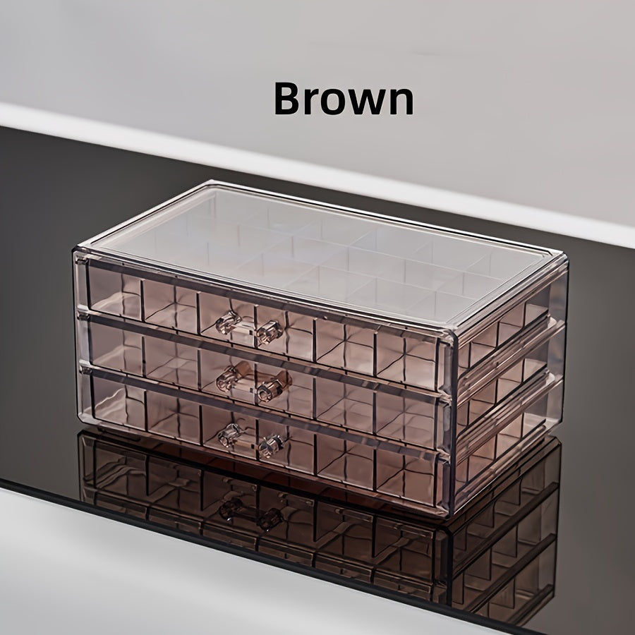 Large Capacity Jewelry Storage Box with 3 Layers and 72 Grids for Earrings and Necklaces
