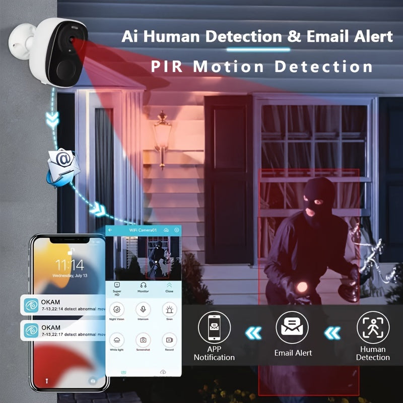 Cámara de seguridad con batería solar, con visión nocturna de 3MP, foco de detección de humanos y audio bidireccional