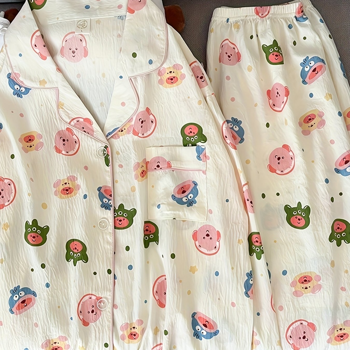 Women's Summer Sleepwear Long Sleeve Pants Plus Size Cartoon Home Suit