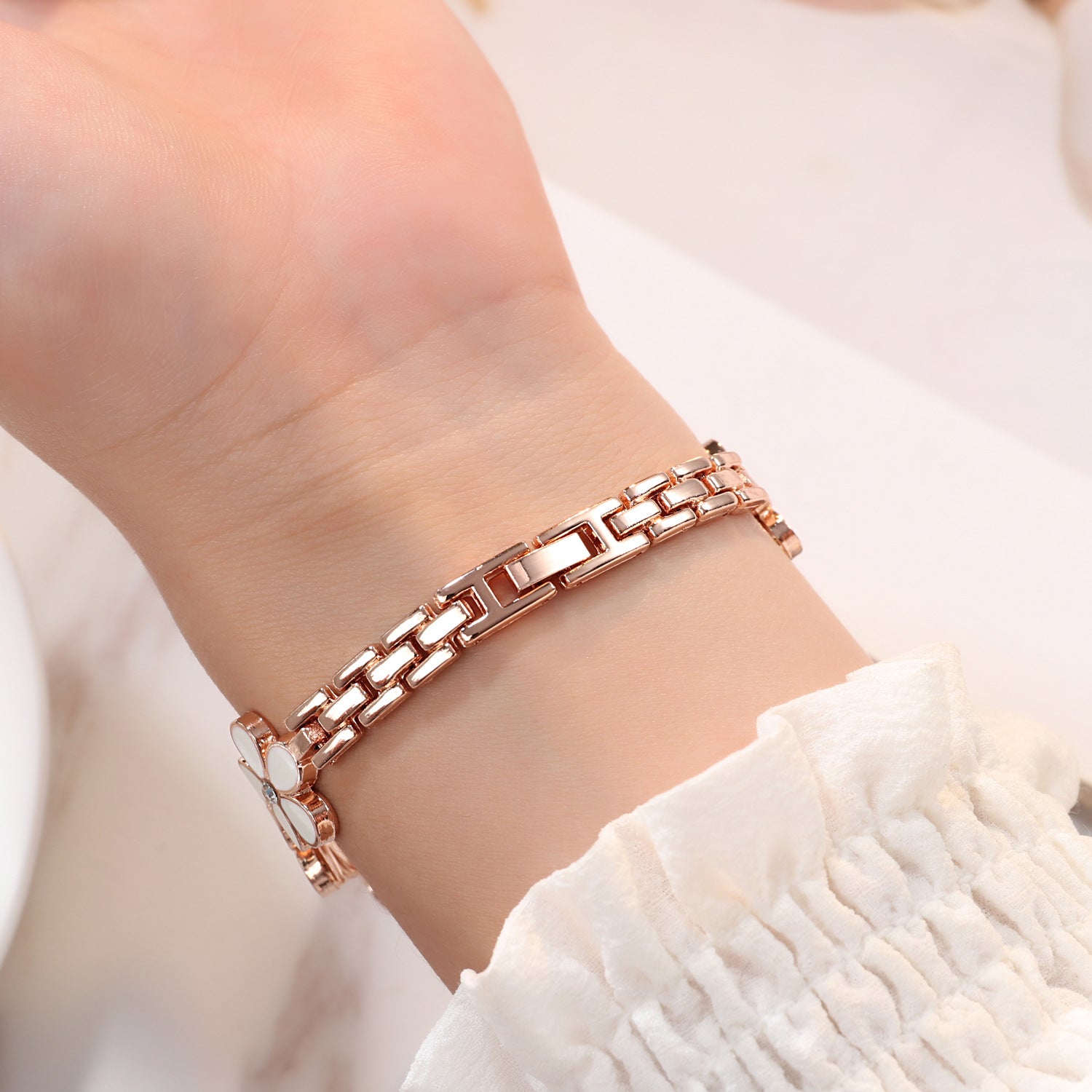 Women's Quartz Watch with Sub-Dial and Sakura Steel Band