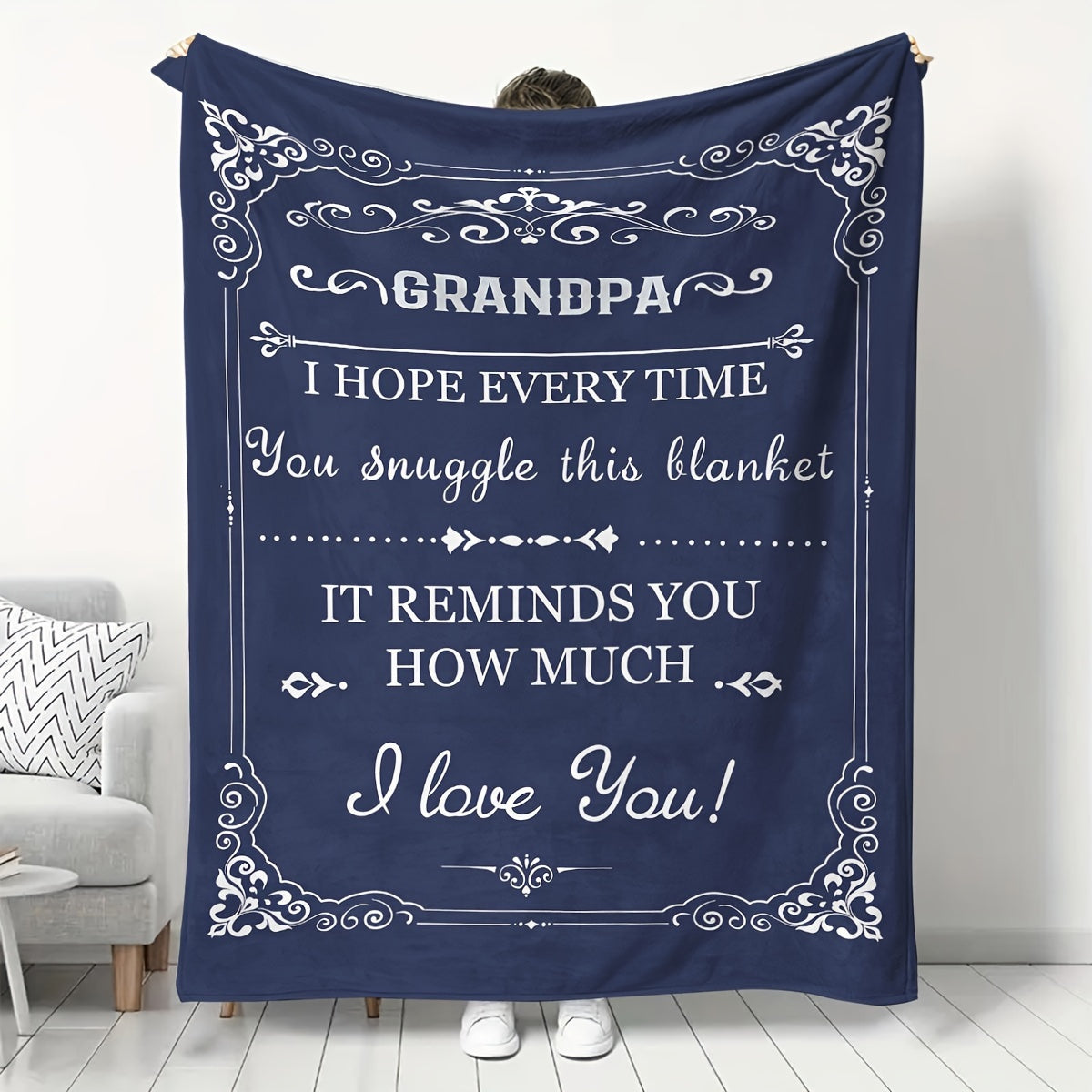 Fleece Blanket for Adults with Grandpa Theme 200-250g Polyester Digital Print Easy Care