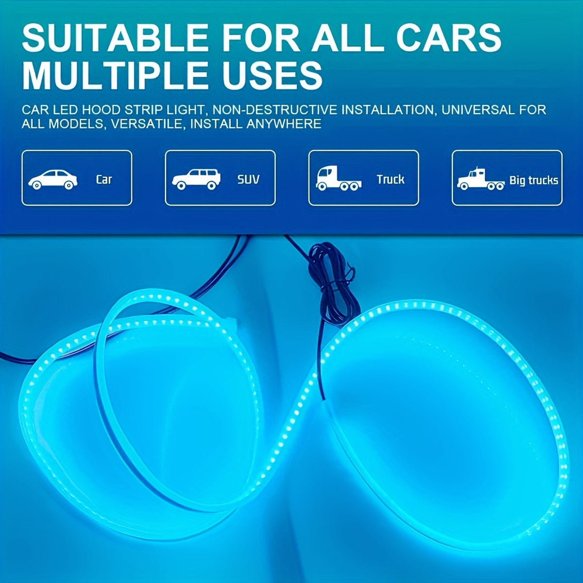 Barra de luz para capó de coche de 12V universal de 180cm flexible LED para coches, SUVs, camiones