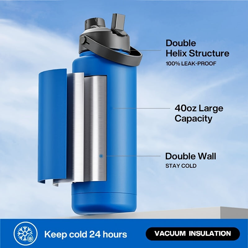 40oz Stainless Steel Water Bottle with 2-in-1 Straw and Spout Lid Leak-Proof BPA-Free for Sports Gym Travel