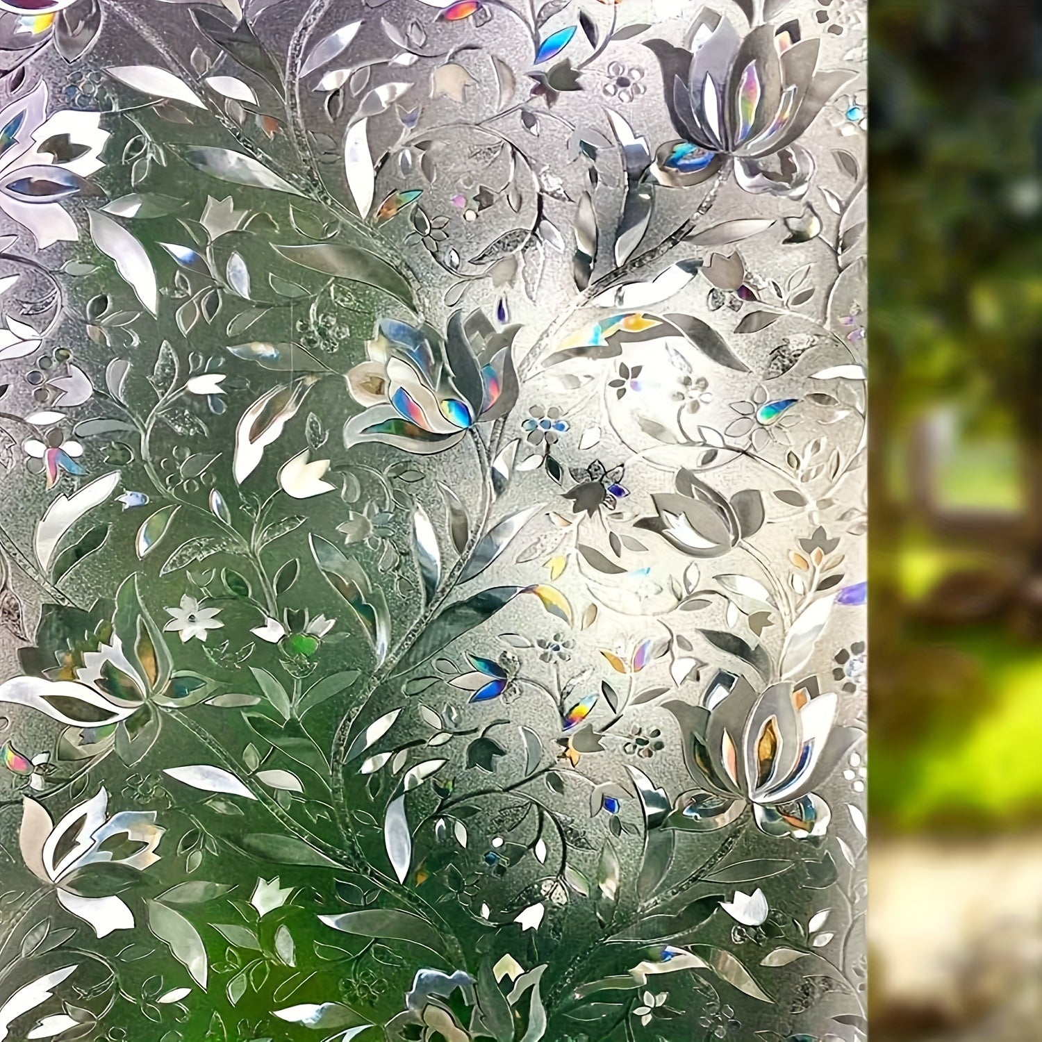 Electrostatic Non-Adhesive Glass Window Film with Tulip Pattern for Home Decor