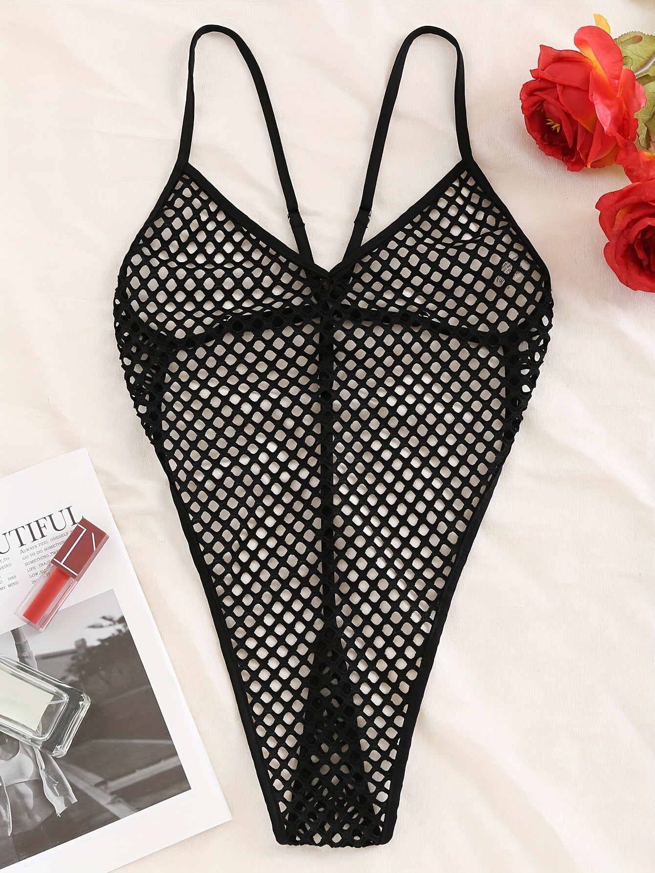 Solid Color Jacquard Mesh Bodysuit with Hollow Back for Seductive Lingerie